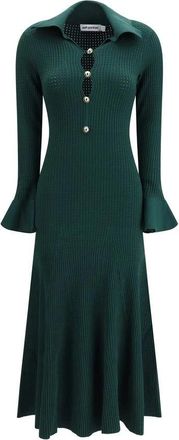 Self Portrait Keyhole Knit Midi Dress - Dames - Kleedjes - Groen - S - Polyester - Kleedjes