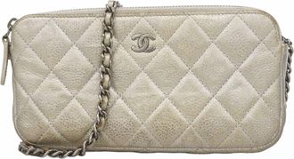 Chanel Gray Grained Calfskin Chain/Shoulder Wallet (Pre-Owned)