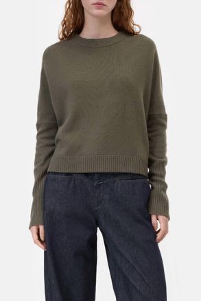 Closed Crew Neck Cropped Top In Forest Green