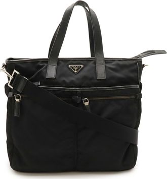 Prada Black Nero Nylon Leather Shoulder Bag Tote Bag (Pre-Owned)