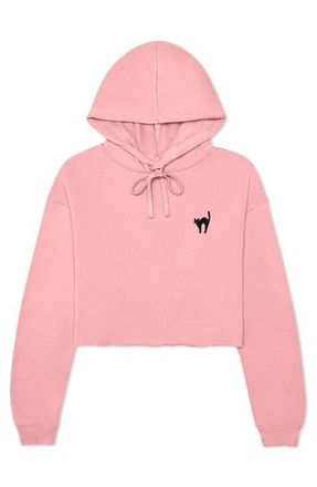 Dalix Black Cat Cropped Fleece Hoodie in Pink at Nordstrom, Size Xx-Large