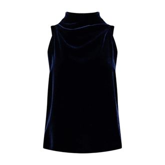 Forte_Forte Fluwelen Top - Dames - Tops zonder mouwen - Blauw - M - Leer - Tops