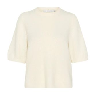 Gestuz Zachte Gebreide Tee met Halve Mouwen - Dames - Ronde hals truien - Beige - XL - Wol - Truien & Vesten