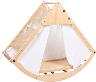 Beliani Conjunto De Tri&aacute;ngulo Pikler Con Arco De Aprendizaje Y Rampa 4 En 1 Montessori Estructura De Madera Para Trepar Marr&oacute;n Claro Calala