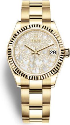 Rolex Datejust 31 Mother of Pearl Butterfly Diamond Pave Ladies 18kt Yellow Gold Watch 278278PAVEO
