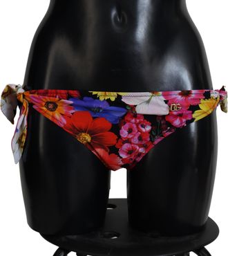 Dolce & Gabbana Black Floral Print Swimsuit Bikini Bottom Womens Swimwear