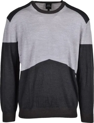 A|X Armani Exchange Color-Block Grey Knit Sweater with Crew Neckline
