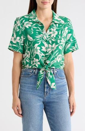 Sanctuary Baja Tie Front Short Sleeve Shirt in Natures Nectar Leaf Green at Nordstrom Rack, Size X-Large
