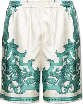 Versace Korte Broeken, Heren, Beige, M, Zijden Shorts