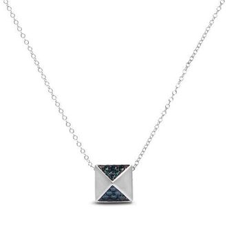 House of Brilliance 14K White Gold 1/4 Cttw Treated Blue Diamond Matte Pyramid Pendant Necklace at Nordstrom