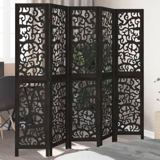 Berkfield Home Room Divider 5 Panels Black Solid Wood Paulownia