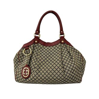 Gucci Beige Red Color Canvas Leather Handbag Shoulder Bag Tote Bag (Pre-Owned)