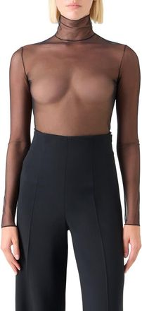 Akris Mock Neck Sheer Tulle Top in Black at Nordstrom, Size 10