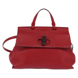 Gucci Bamboo Daily Top Handle Leather Red Leather Bag (Pre-Owned)
