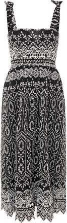 Zwillingsherz Maxikleid ZWILLINGSHERZ Lochstickerei, Damen, Gr. L/XL, N-Gr, schwarz, Obermaterial: 100% Baumwolle, Kleider Maxikleid, kn&ouml;chellang, mit verstellbaren