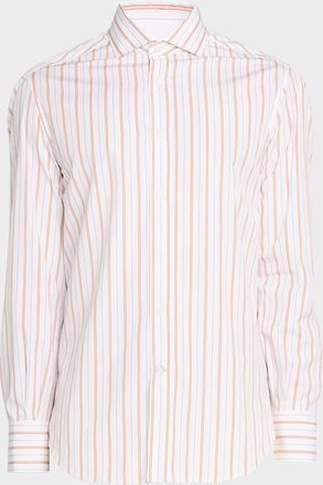 Brunello Cucinelli Mens Multi-Stripe Cotton Slim-Fit Button-Down Shirt