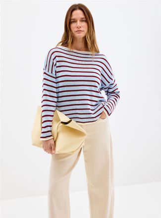 Contemporaine Womens Contrasting rolled trim striped sweater Exclusive collection from Italy