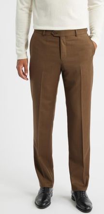 Berle Flat Front Brown Super 120s Wool Dress Pants in Tobacco at Nordstrom, Size 34