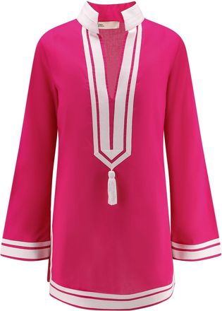 Tory Burch Cotton Short Dress With Contrasting Profiles