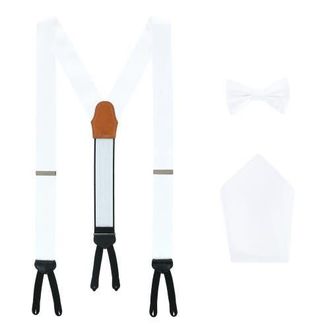 Trafalgar Store Sutton Solid Color Silk Brace Bow Tie & Pocket Square Combo in White at Nordstrom