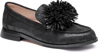 Johnston & Murphy Gillian Pom Pom Loafer in Black Metallic Kid Suede at Nordstrom, Size 6.5