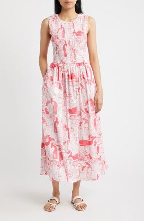 Lilly Pulitzer Daisey Smocked Sleeveless Midi Dress in Paradise Punch at Nordstrom, Size Xx-Small