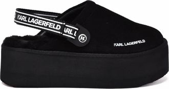 Karl Lagerfeld Black Suede Plush Mules