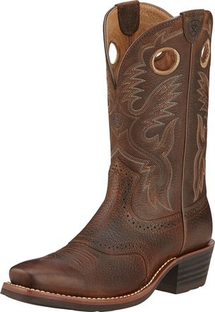 Ariat Mens Heritage Roughstock Square Toe Western Boots in Brown Oiled Rowdy Leather, D Medium Width, Size 10.5, by Ariat