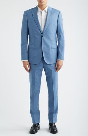 Emporio Armani Light Blue M&eacute;lange Wool & Cotton Blend Suit at Nordstrom, Size 52