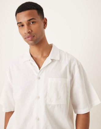 Cotton On Eli - Camicia a maniche corte in misto lino bianca testurizzata-Bianco