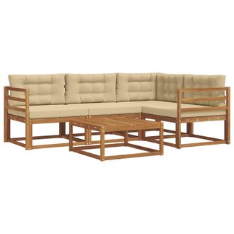 vidaXL Conjunto De Sof&aacute;s De Exterior Con Coj&iacute;n 5 Pcs Natural Y Beige Vidaxl
