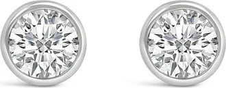 House of Brilliance 14K Gold Lab Grown Diamond Screw-Back Classic Bezel Solitaire Stud Earrings in White at Nordstrom