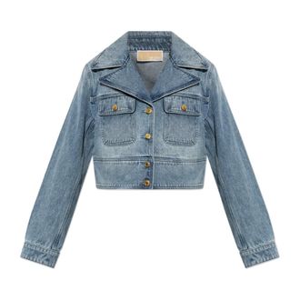 Michael Kors Denim Jackets, female, Blue, Size: 2XL Cropped Denim Jacket