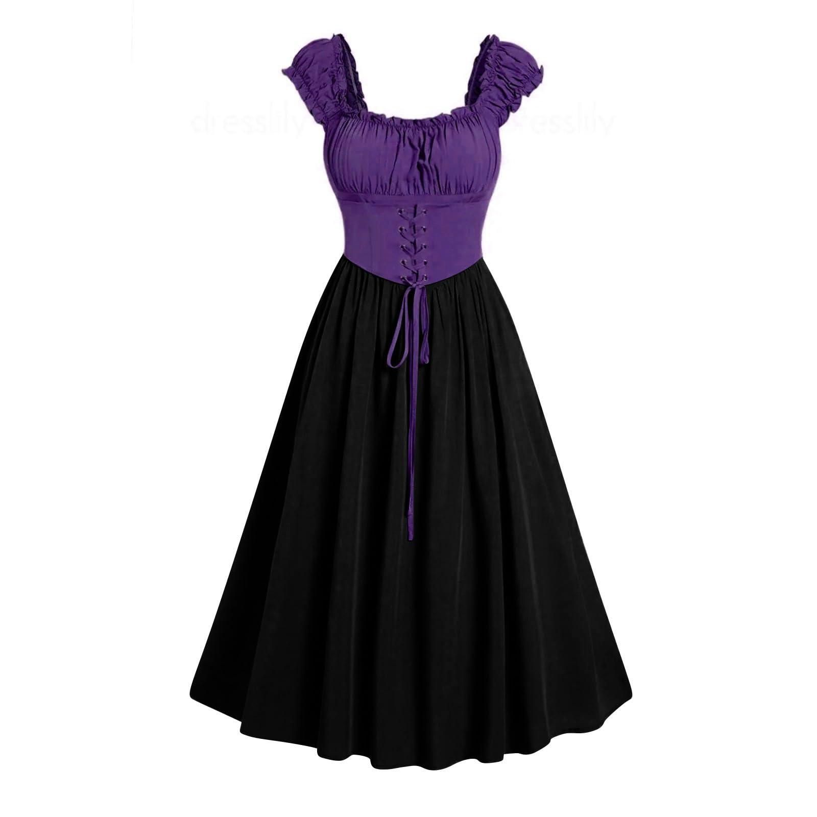 Mittelalter Kleid Damen Mit Trompetenärmeln – Gothic Renaissance Kleid Für Halloween, Steampunk, Karneval & Abendkleid
