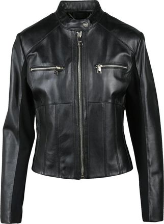 Liu Jo Black Cropped Zip-Detail Leather Leather Jacket
