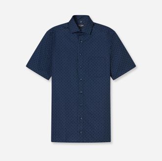 Olymp Kurzarmhemd OLYMP Luxor modern fit, Herren, Gr. 46, N-Gr, blau (marine), Web, Obermaterial: 100% Baumwolle, Hemden Kurzarmhemd, mit mehrfarbigen Druck