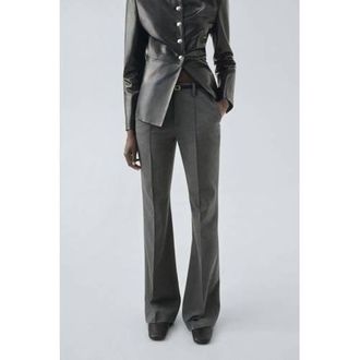 Mango flared regular waist flared broek grijs