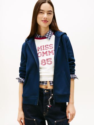 Tommy Jeans Sweatjacke TOMMY JEANS TJW REG S FLAG ZIP THRU, Damen, Gr. XL (42), blau (schwarz night navy), Sweatware, Obermaterial: 80% Baumwolle, 20% Polyester, 