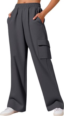 Generic Wide Leg Joggers for Women UK Cargo Pockets Elasticated Drawstring Waist Straight Leg Plain Athletic Jogging Bottoms Comfy Lounge Teen Girls Sweatpant