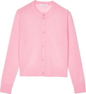 Cecilie Bahnsen Cropped Cardigan With Checkerboard Hem And Flower-Shaped Buttons