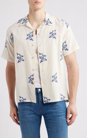 Paul Smith Floral Embroidered Casual Fit Camp Shirt in Off White at Nordstrom, Size Medium