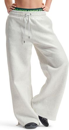 Under Armour Icon Fleece Wide Leg Sweatpants in Distant Gray Heather //White at Nordstrom, Size Xx-Large