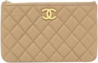 Chanel Pre-owned Grained Calfskin Pouch - Dames - Vintage Clutch - Beige - ONE Size - Leer - Vintage