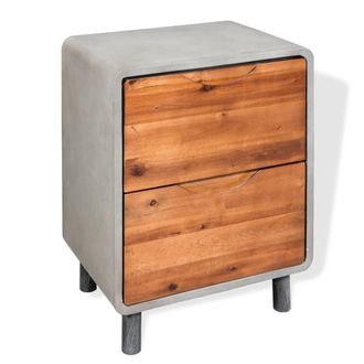 vidaXL Vidaxl - Mesita De Noche De Hormig&oacute;n Y Madera Maciza Acacia 40x30x50 Cm