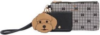 Nanette Lepore Faux Leather Wristlet with Card Case & AirTag Holder in Gingham Bows-Black at Nordstrom Rack