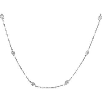House of Brilliance 14K White Gold 1.00 Cttw Bezel Diamond Marquise Milgrain Station Collar Necklace at Nordstrom