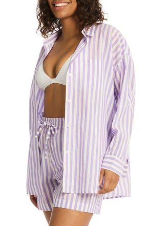Sea Level Australia Sails Beach Stripe Cover-Up Tunic in Lavender at Nordstrom, Size X-Small