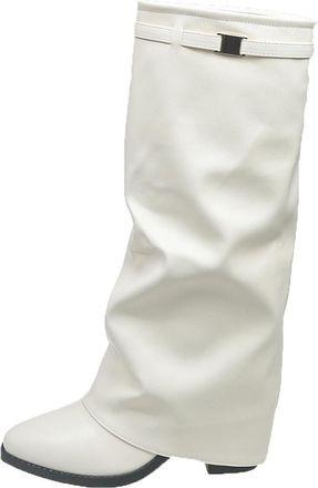 Generic Womens Elegant Knee-High Leather Boots with Block Heel & Pointed Toe, Warm, Long Shaft, Slip-On, Comfortable, Fashionable, Autumn/Winter, Outdoor, Rid