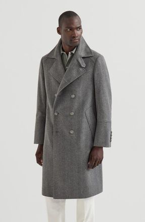 Brunello Cucinelli Cashmere chevron flannel one-and-a half breasted coat with metal buttons in Medium Grey at Nordstrom, Size 46