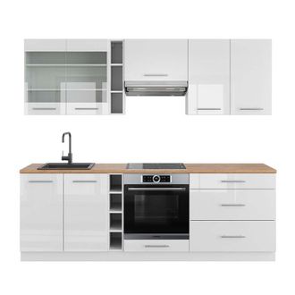 Vicco Mueble De Cocina Fame-line, Blanco Alto Brillo/blanco, 235 Cm, Et Roble